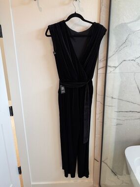 Express Black Velvet Wrap Jumpsuit